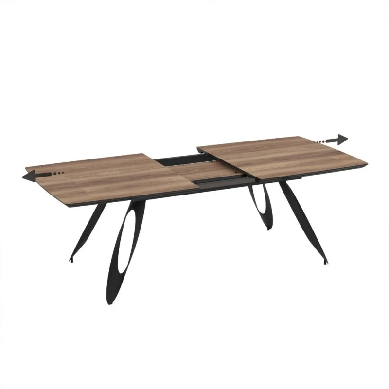 Tavolo allungabile con piano colore rovere frassino e gambe in metallo sagomate nere 190 cm - Tokuri