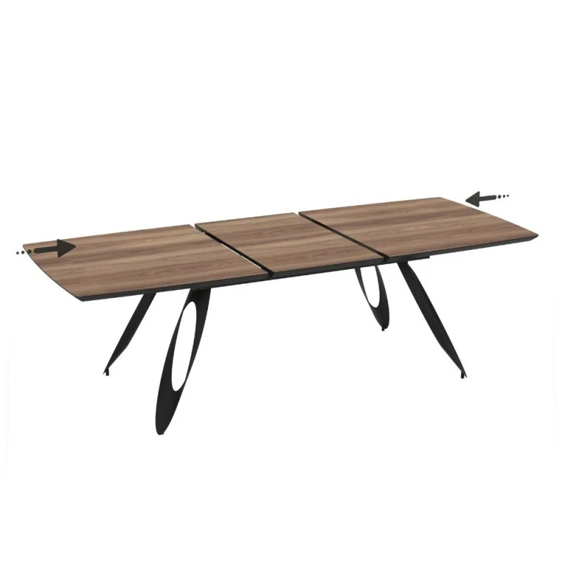 Tavolo allungabile con piano colore rovere frassino e gambe in metallo sagomate nere 190 cm - Tokuri