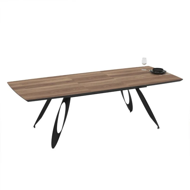 Tavolo allungabile con piano colore rovere frassino e gambe in metallo sagomate nere 190 cm - Tokuri