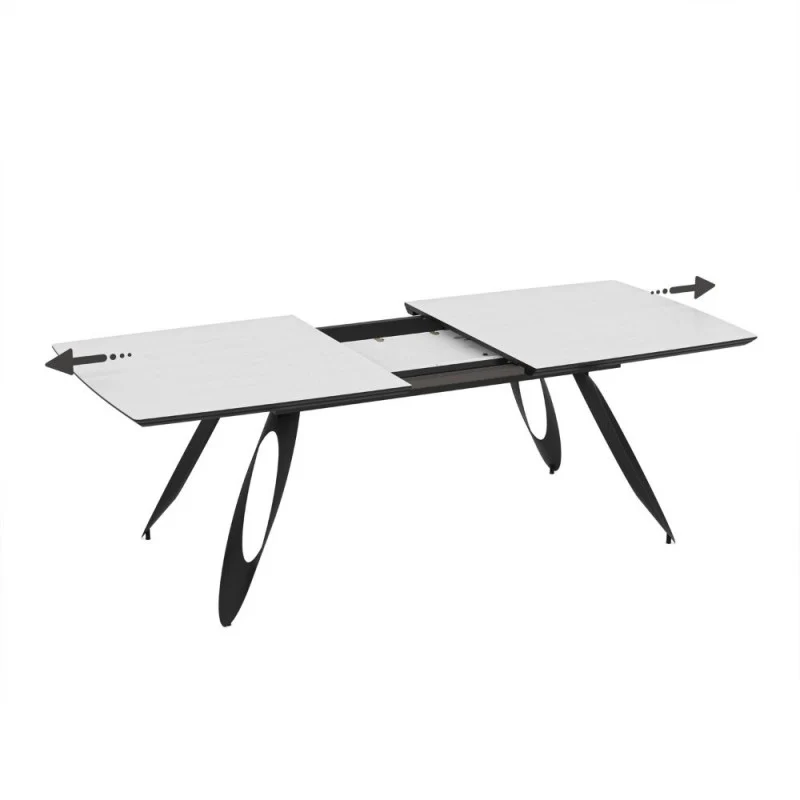 Tavolo allungabile con piano colore bianco frassino e gambe in metallo sagomate nere 190 cm - Tokuri