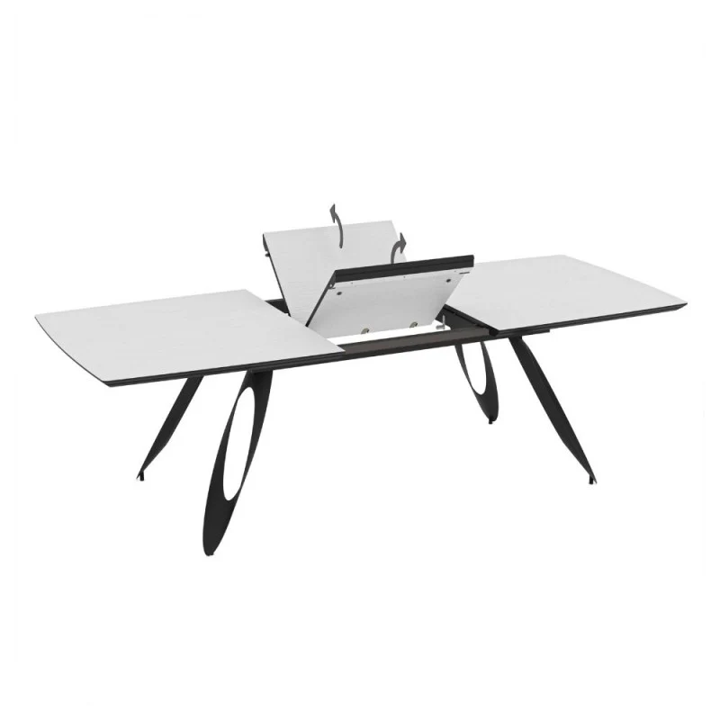 Tavolo allungabile con piano colore bianco frassino e gambe in metallo sagomate nere 190 cm - Tokuri