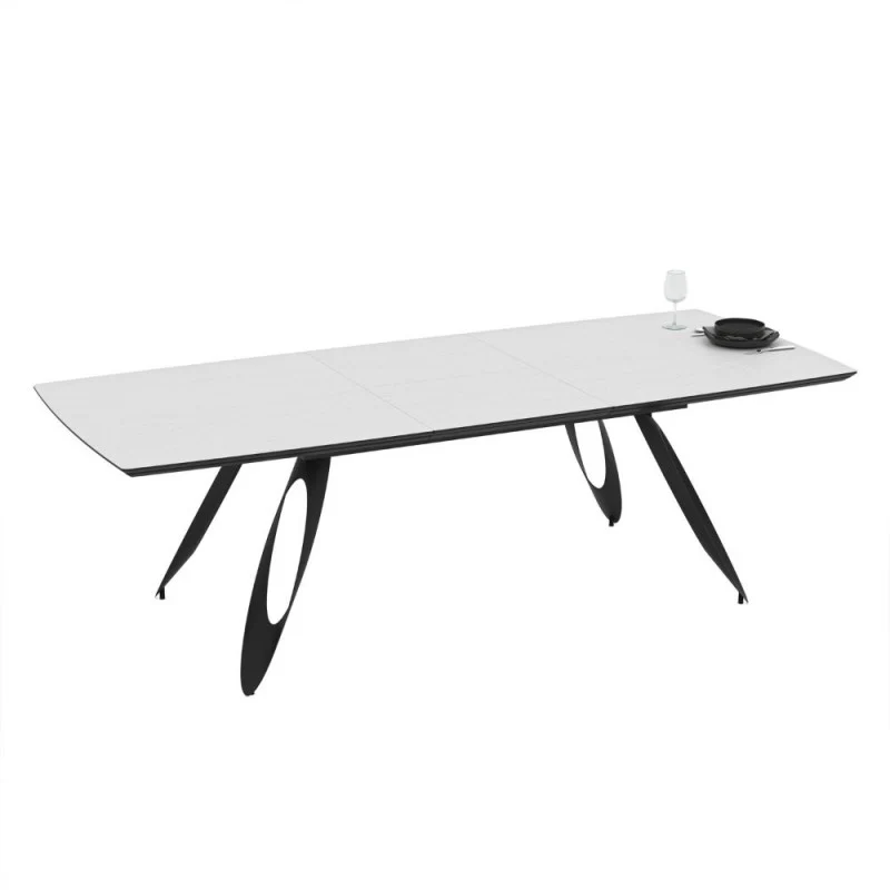 Tavolo allungabile con piano colore bianco frassino e gambe in metallo sagomate nere 190 cm - Tokuri