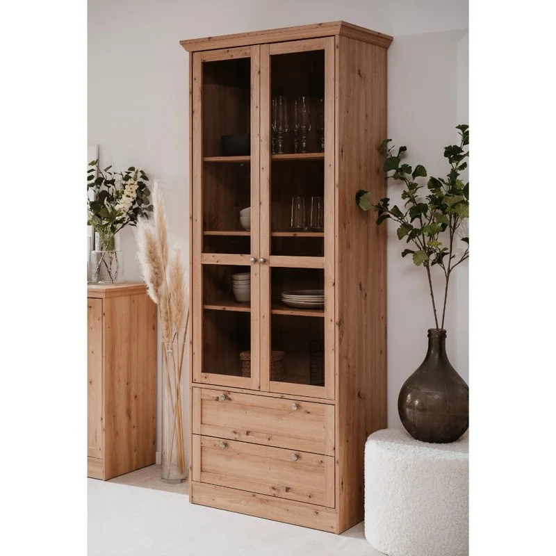Vetrina con 2 ante e 2 cassetti colore rovere anticato 80x200H cm - Tiberio