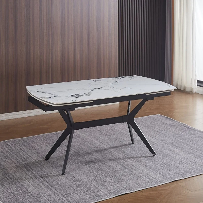 Tavolo allungabile con piano in ceramica effetto marmo bianco lucido 160x90x76H cm - Sonny