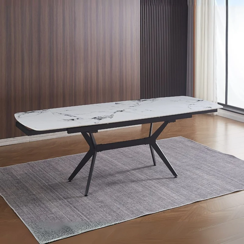 Tavolo allungabile con piano in ceramica effetto marmo bianco lucido 160x90x76H cm - Sonny