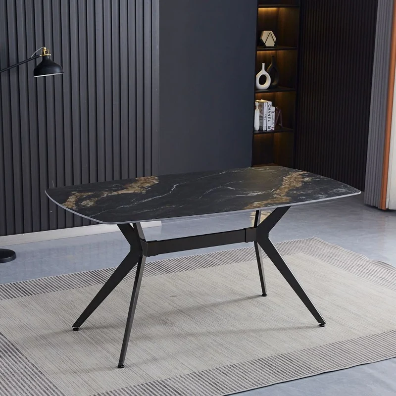 Tavolo fisso con piano in ceramica effetto marmo nero opaco 160x90x76H cm - Katy