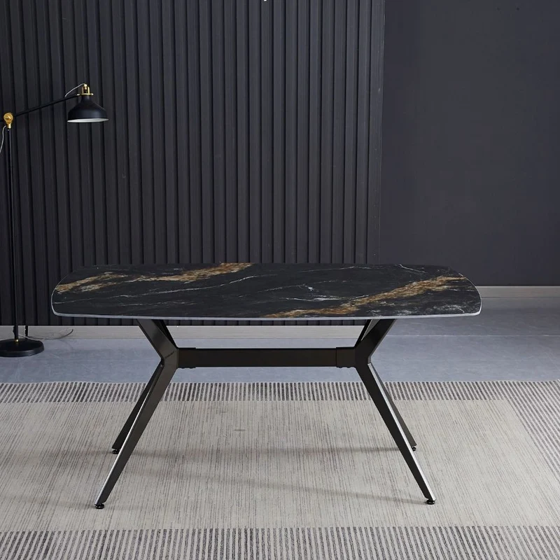 Tavolo fisso con piano in ceramica effetto marmo nero opaco 160x90x76H cm - Katy