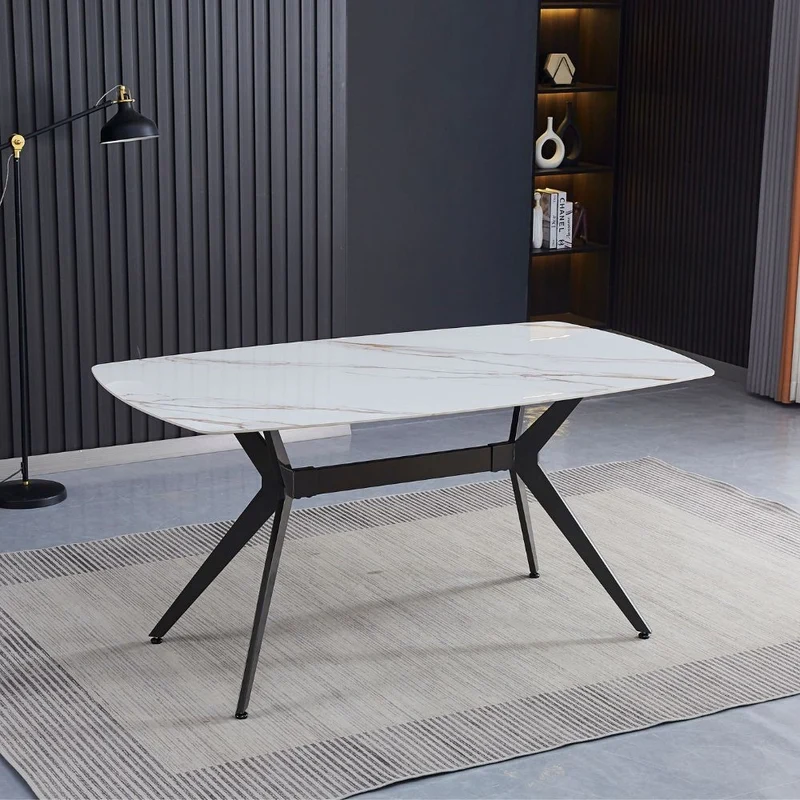 Tavolo fisso con piano in ceramica effetto marmo bianco lucido 160x90x76H cm - Katy