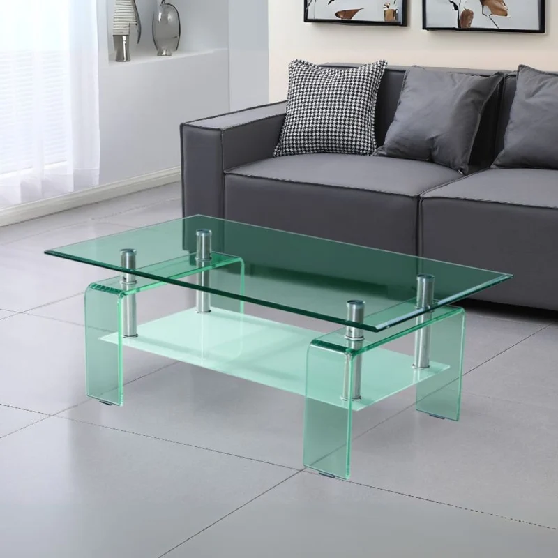 Tavolino con due ripiani in vetro trasparente 100x60x39H cm - Trys