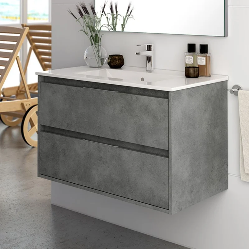 Mobile bagno sospeso con 2 cassetti colore cemento 60x45x48H cm - Konni