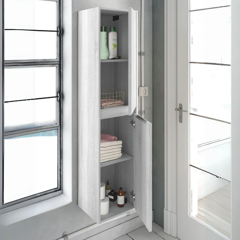 Colonna da bagno sospesa 35x150H cm colore rovere grigio ghiaccio - Foltin