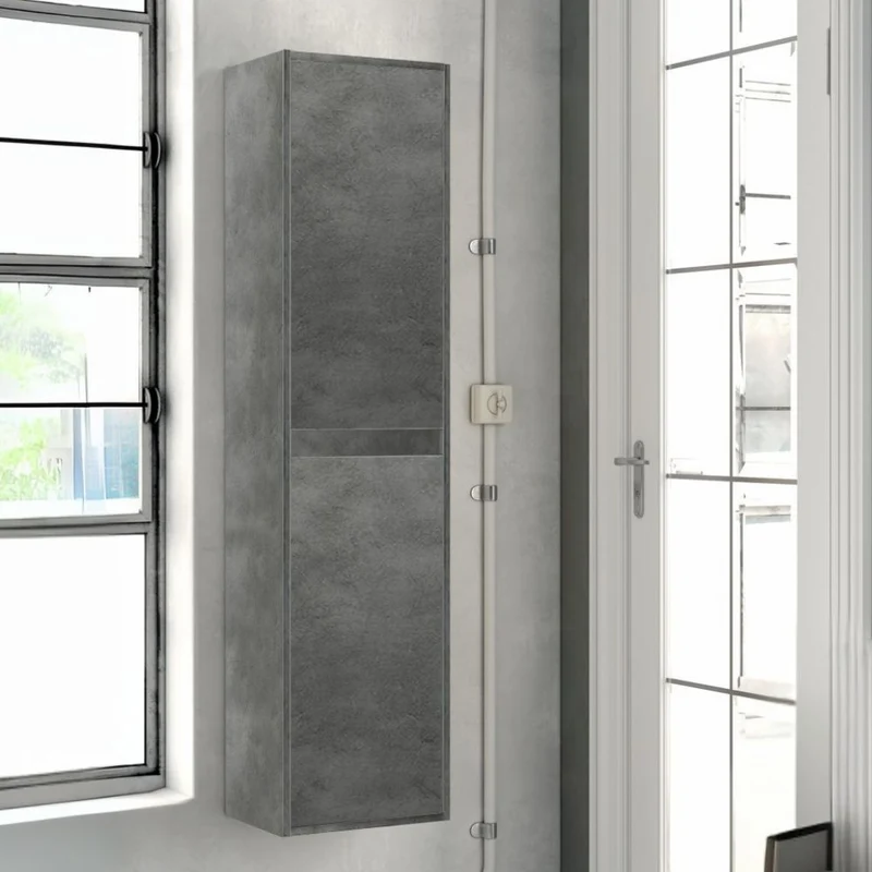 Colonna da bagno sospesa 35x150H cm con 2 ante colore cemento - Foltin