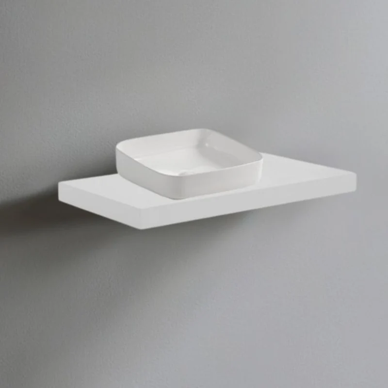 Mensolone da bagno colore bianco 80x48 cm con lavabo da appoggio bianco