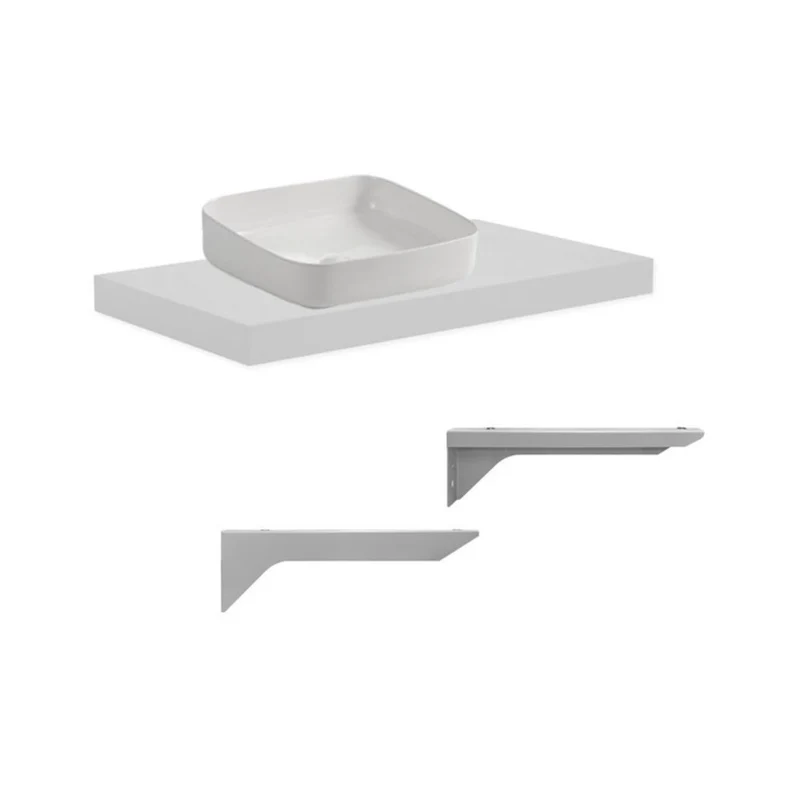 Mensolone da bagno colore bianco 80x48 cm con lavabo da appoggio bianco