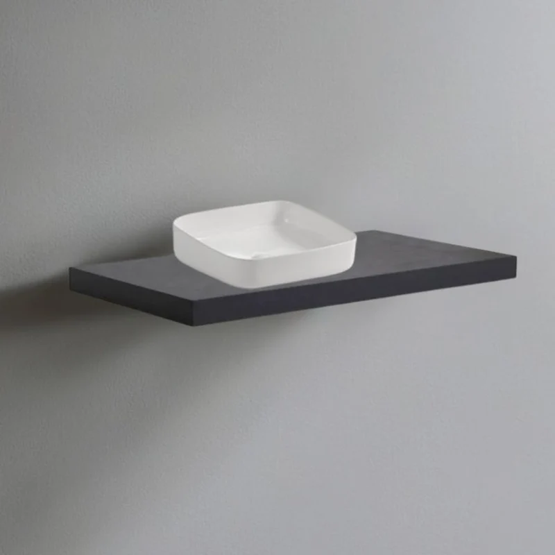Mensolone da bagno colore antracite 100x47 cm con lavabo da appoggio bianco