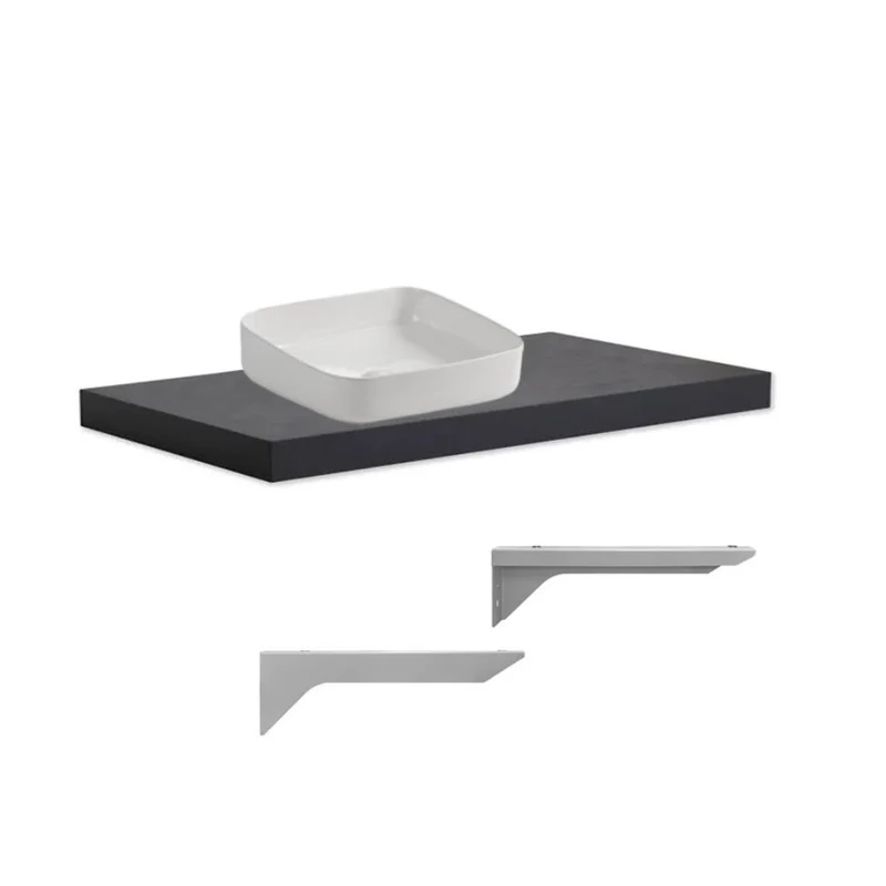 Mensolone da bagno colore antracite 100x47 cm con lavabo da appoggio bianco