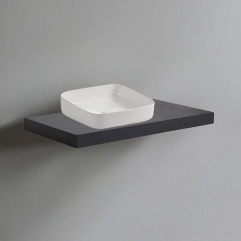 Mensolone da bagno colore antracite 80x48 cm con lavabo da appoggio bianco