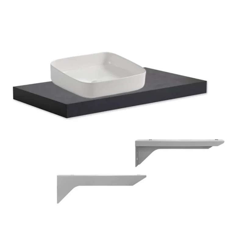 Mensolone da bagno colore antracite 80x48 cm con lavabo da appoggio bianco