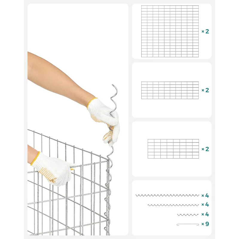 Lot de 4 gabions en métal pour décoration jardin 100 x 90 x 30 cm maille 5 x 10 cm en acier galvanisé argent 12_0010638