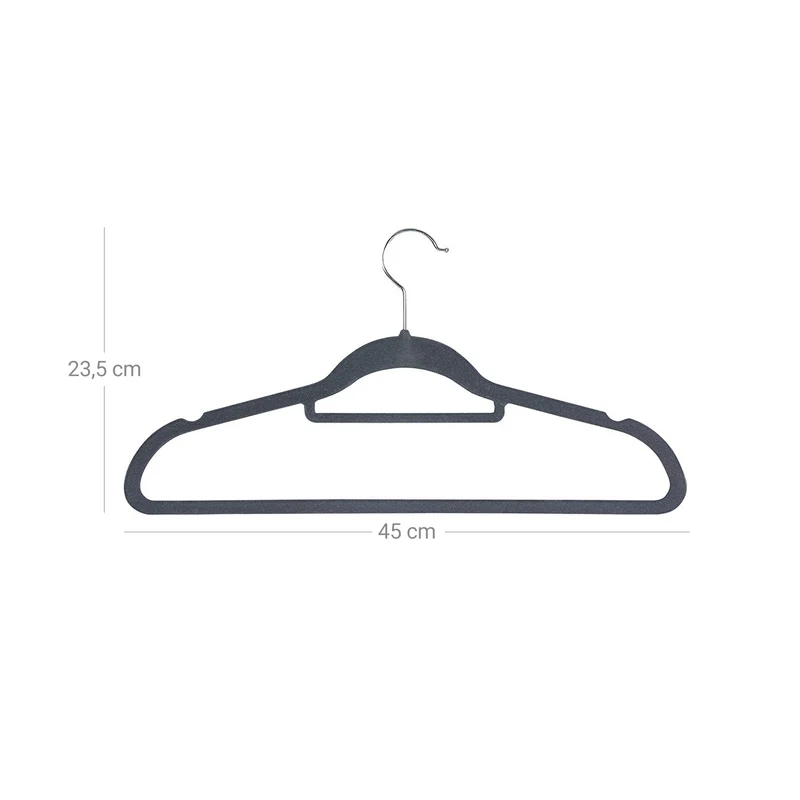 Lot de 100 cintres en velours peu encombrants antidérapants 45 x 23,5 x 0,6 cm style moderne en ABS gris clair 12_0008882
