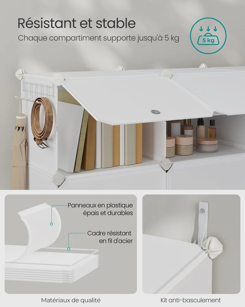 Étagère de rangement modulable 32 x 124,4 x 124,6 cm 10 compartiments pratique design contemporain en acier blanc 12_0010725