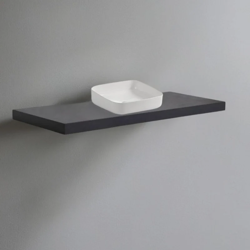 Mensolone da bagno colore antracite 120x47 cm con lavabo da appoggio bianco