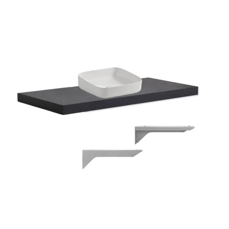 Mensolone da bagno colore antracite 120x47 cm con lavabo da appoggio bianco