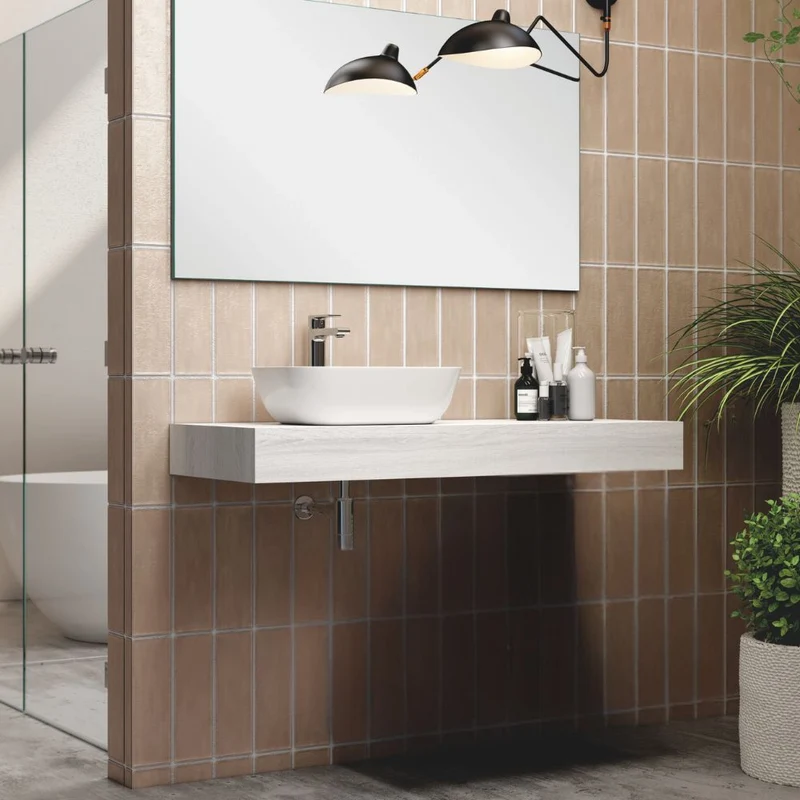 Mensola da bagno per lavabo d'appoggio colore rovere grigio ghiaccio 120x45 cm - Ally