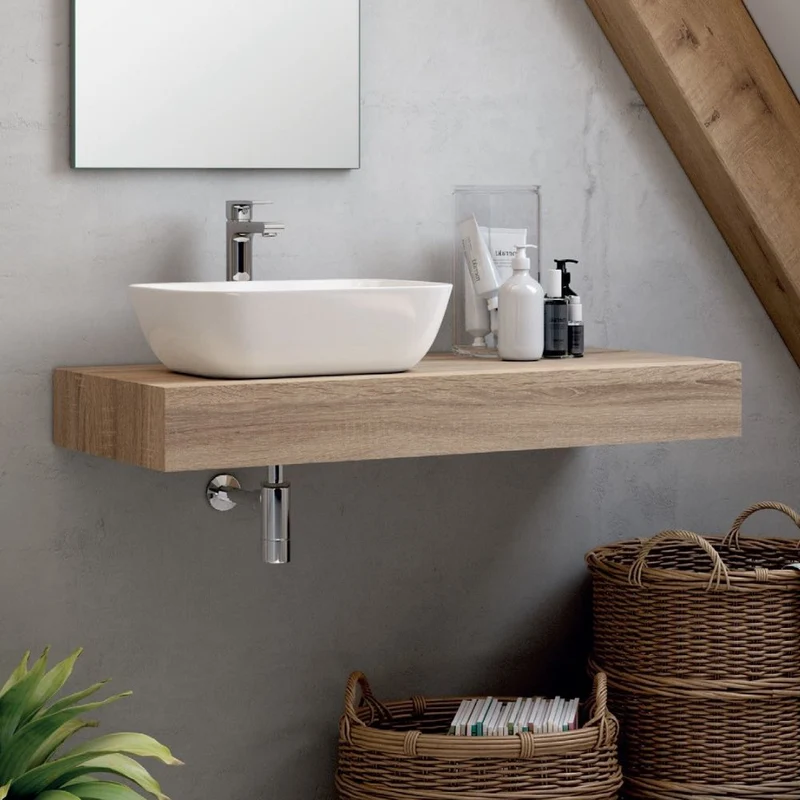 Mensola da bagno per lavabo d'appoggio colore rovere 120x45 cm - Ally