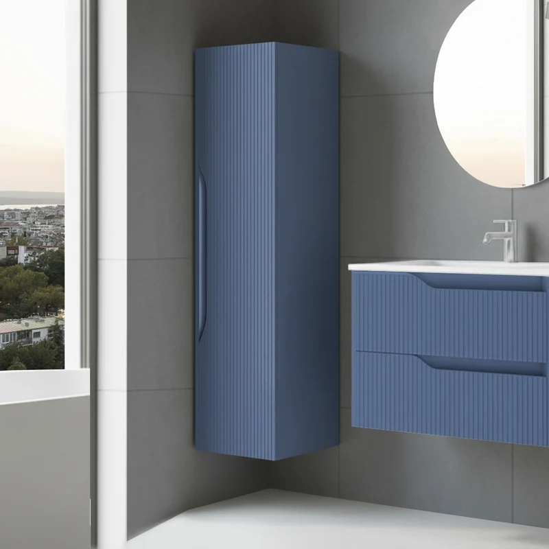 Colonna bagno sospesa colore azzurro opaco con effetto cannettato 35x27x120H - Gaper