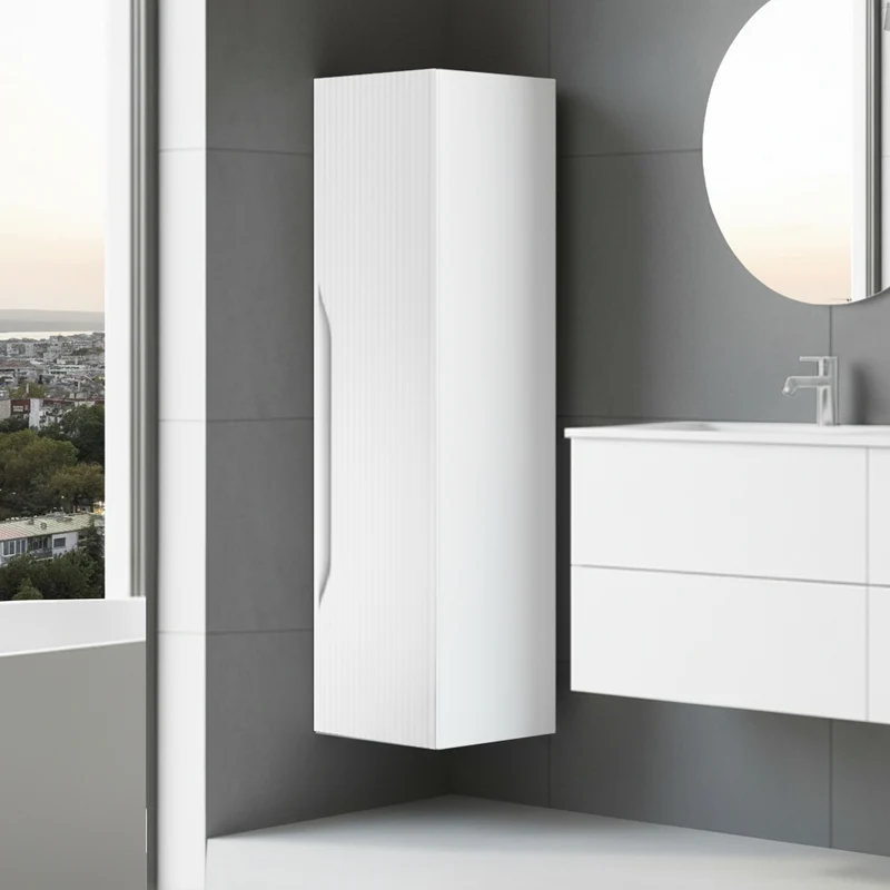 Colonna bagno sospesa colore bianco opaco con effetto cannettato 35x27x120H - Gaper