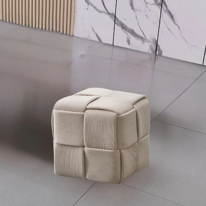 Pouf quadrato effetto intrecciato colore tortora 39x39H cm - Artur