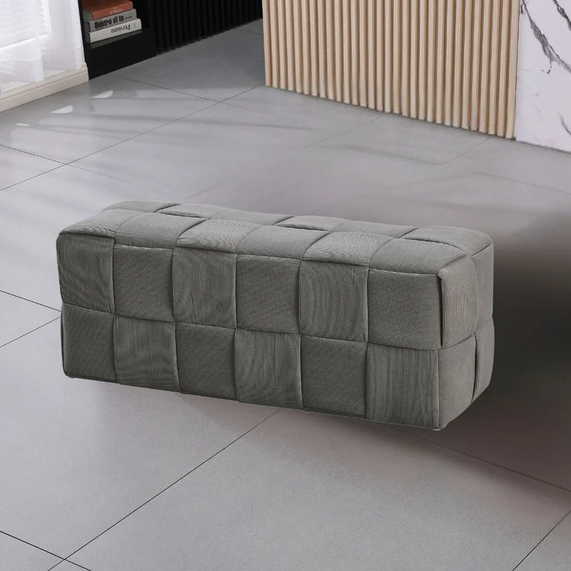 Pouf rettangolare effetto intrecciato colore grigio 104x39H cm - Artur