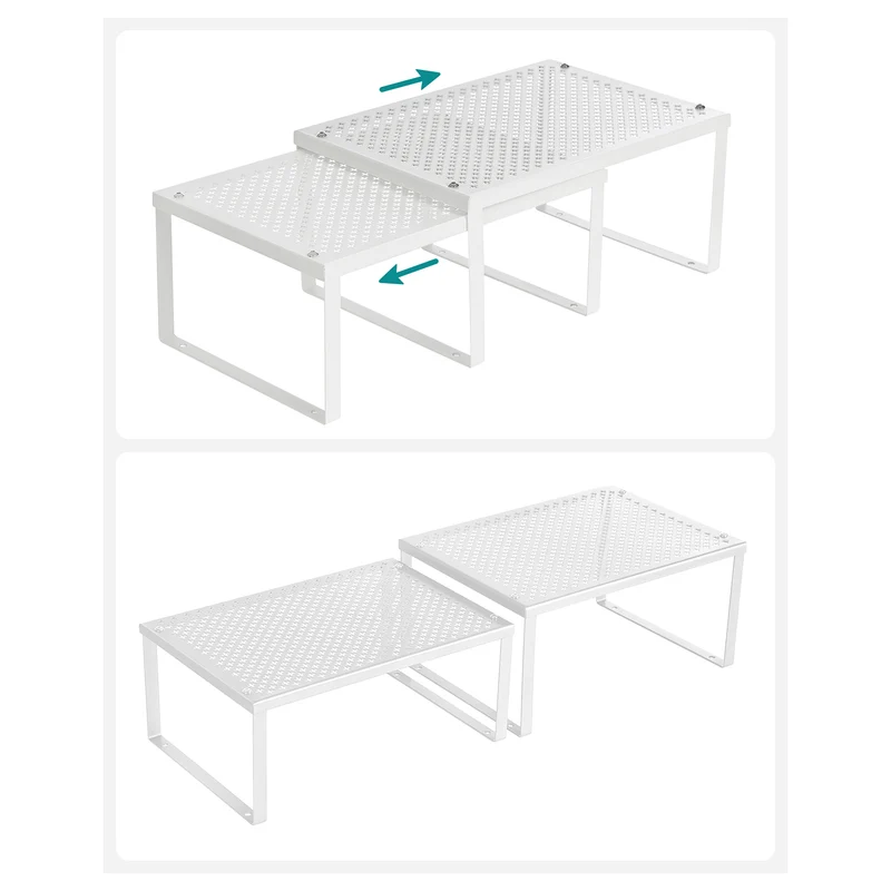 Lot de 2 étagères de cuisine empilables 32 x 22,9 x 15,4 cm rangement pratique moderne en métal blanc 12_0010688