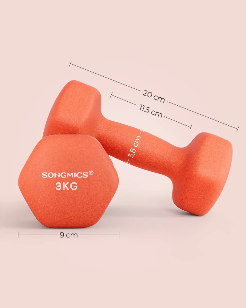 Lot de 2 haltères hexagonaux vinyle pour entraînement fitness salle de sport 20 x 9 cm en fer orange papaye 12_0010363