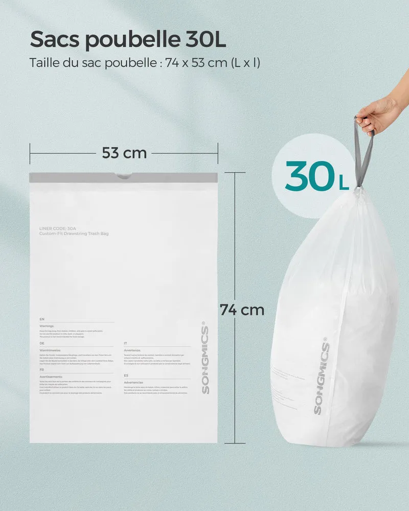 Lot de 90 sacs poubelles résistants étanches 52 x 74 cm pour cuisine 30L en plastique blanc 12_0009386