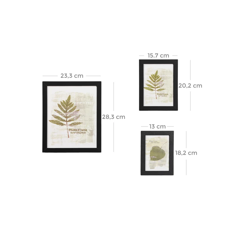 Lot de 10 cadres photo pêle-mêle mural 20 x 25 cm 18 x 13 cm 15 x 10 cm style moderne déco intérieur en MDF noir 12_0008675