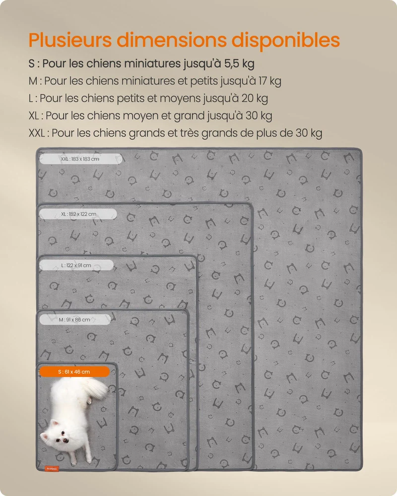 Lot de 2 tapis éducateurs pour animaux anti-fuite 61 x 46 cm en flanelle gris tourterelle 12_0012452