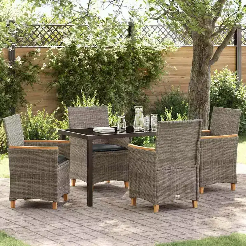 vidaXL Salon de jardin 5 pcs en résine tressée gris