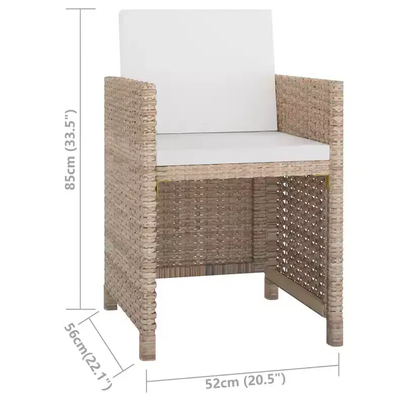 vidaXL Ensemble de salle à manger d'extérieur Beige, rotin synthétique crème, polyester, verre