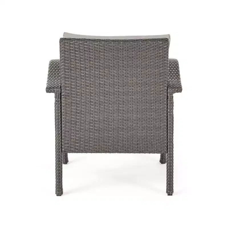 Keana – Ensemble de conversation 5 pièces avec fauteuil club en similicuir tressé et brasero – Gris/Gris clair – Christopher Knight Home