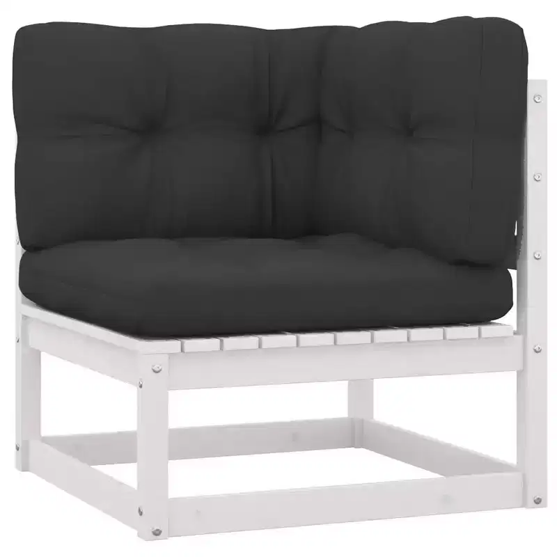 vidaXL Salon de jardin 10 pièces Canapé d'angle d'extérieur Bois de pin massif - Blanc avec coussins