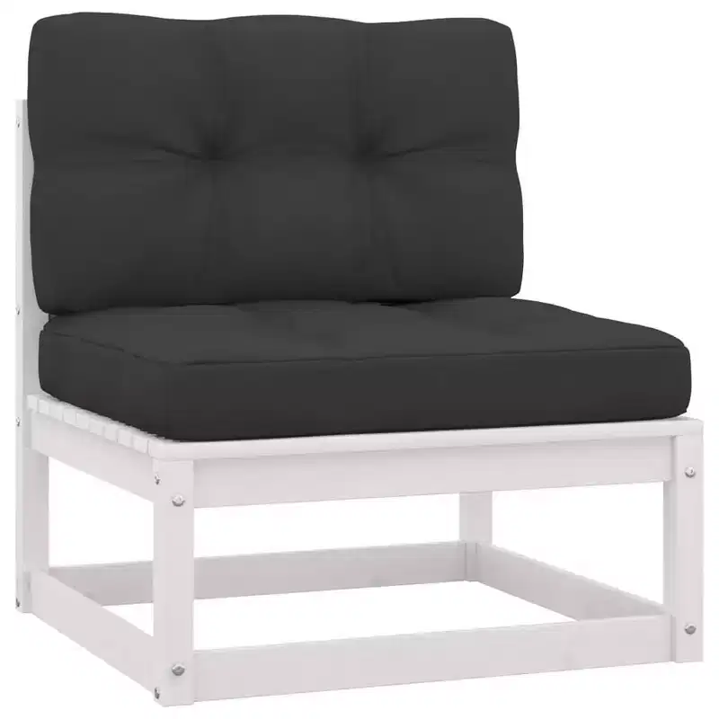 vidaXL Salon de jardin 10 pièces Canapé d'angle d'extérieur Bois de pin massif - Blanc avec coussins