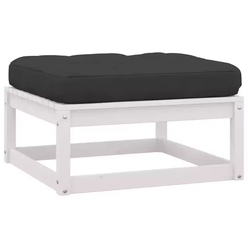 vidaXL Salon de jardin 10 pièces Canapé d'angle d'extérieur Bois de pin massif - Blanc avec coussins
