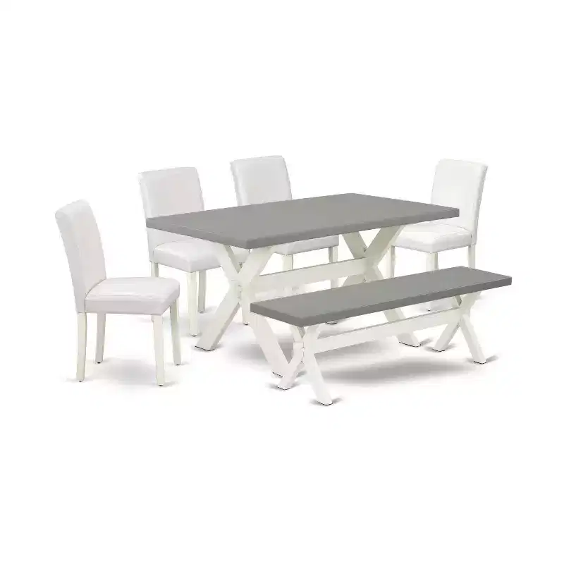 HomeStock Table de salle à manger 6 pièces avec plateau en bois massif finition chêne naturel, 1 banc et 4 chaises
