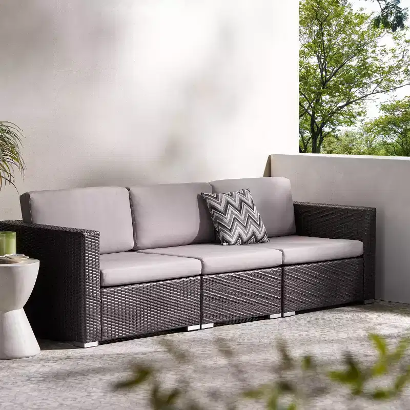 Christopher Knight Home Canapé d'angle d'extérieur 3 pièces en osier Santa Rosa gris/gris clair