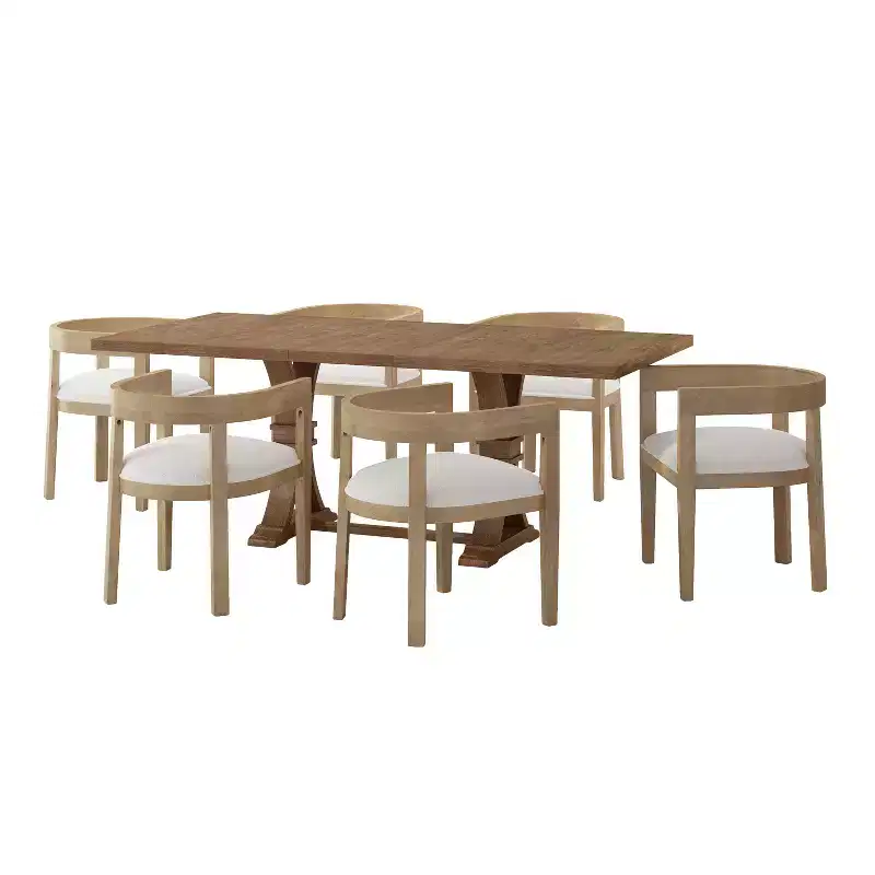 Christopher Knight Home Hudson Ensemble de salle à manger 7 pièces en bois rembourré extensible avec pied de table piédestal