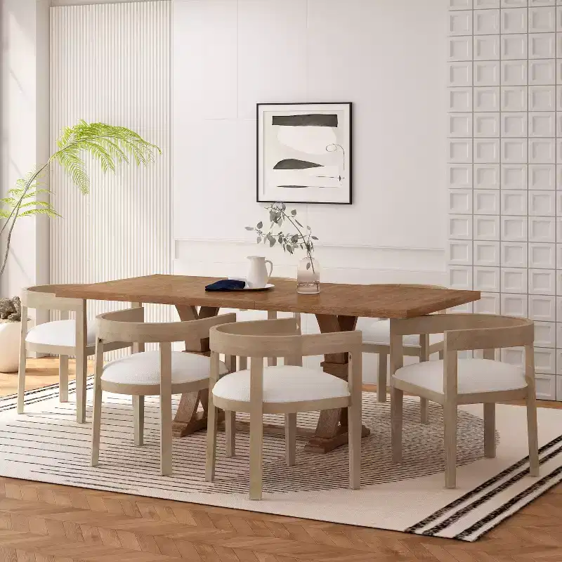 Christopher Knight Home Hudson Ensemble de salle à manger 7 pièces en bois rembourré extensible avec pied de table piédestal
