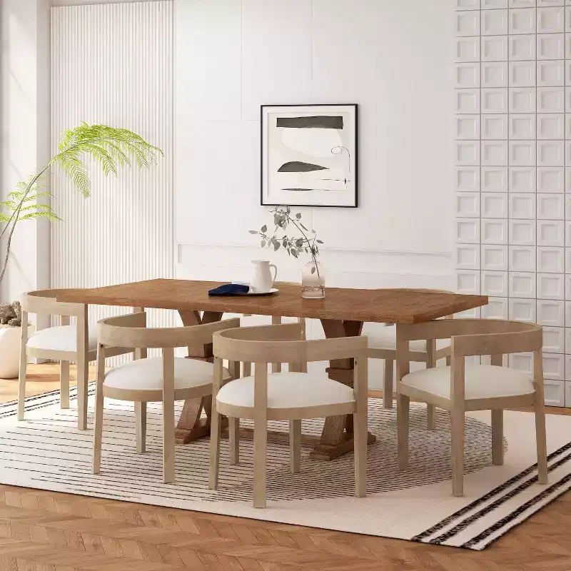 Christopher Knight Home Hudson Ensemble de salle à manger 7 pièces en bois rembourré extensible avec pied de table piédestal