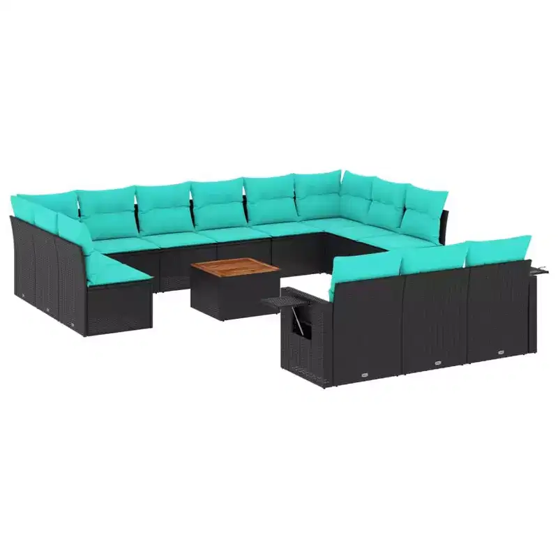 vidaXL Salon de jardin 14 pièces avec coussins en résine tressée noire